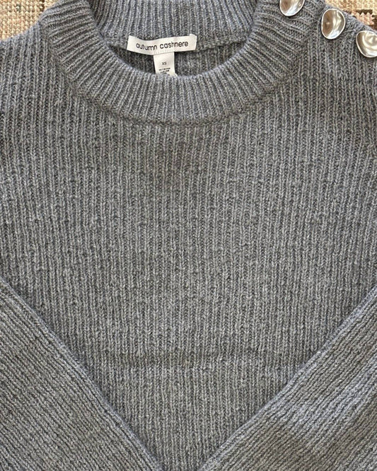Autumn Cashmere - Women's Fancy Shaker Stitch Button Shoulder Sweater