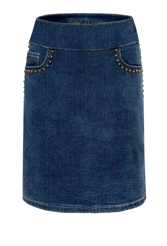 Ethyl - Women's Beaded Knee Length Denim Skirt
