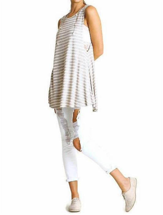 Umgee - Sleeveless Low Sides Striped Tunic