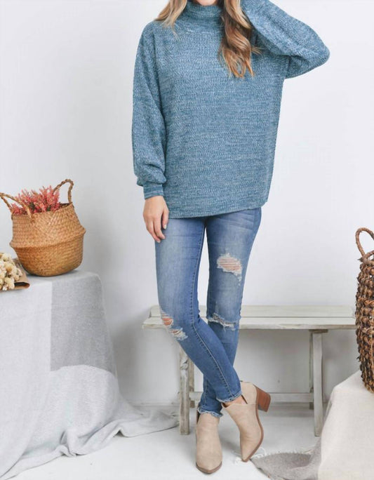 Zenana - Turtleneck Melange Balloon Sleeve Sweater