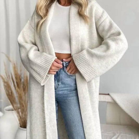 Hiddenbrand - Cheyenne Elegant Collarless Open Front Long Cardigan