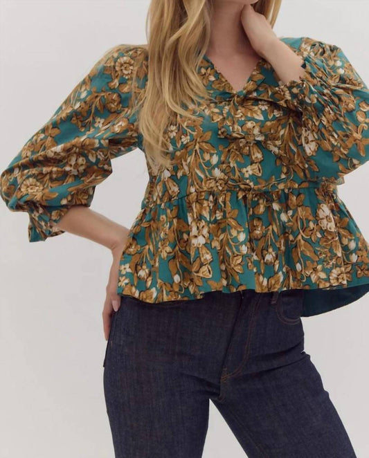 Entro - Sutton Floral Print 3/4 Sleeve Peplum Top