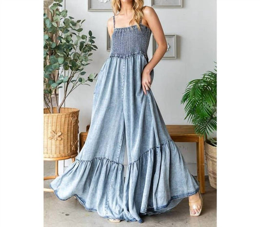 Oli & Hali - Smocked Detail Ruffle Wide Leg Jumpsuit