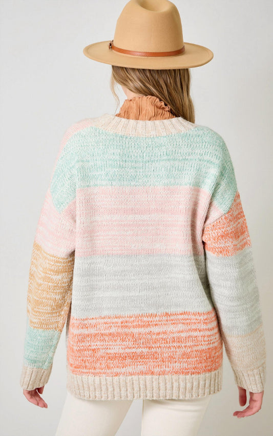 Mystree - Color Block Sweater Cardigan