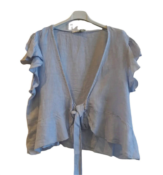 Made In Italy - Women's Flutter Linen Tie Top