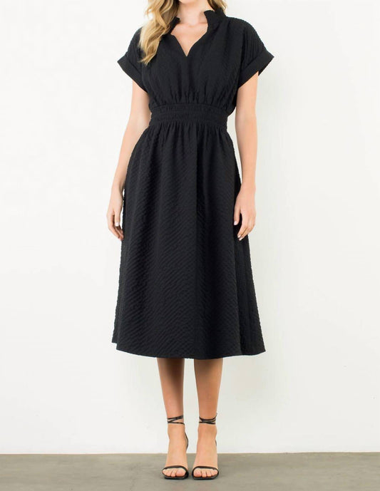 Thml - Textured Split Neck Smocked Waist Dress