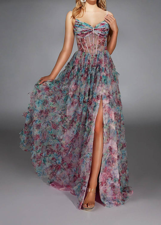 Alyce Paris - Long V-neckline Corset A-line Dress