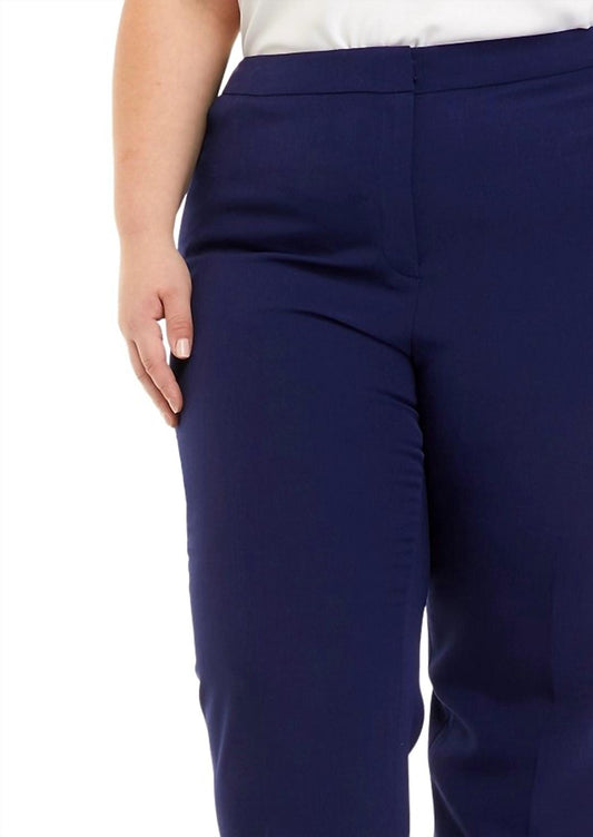 Kasper - Stretch Crepe Fly-front Side Elastic Pants - Plus