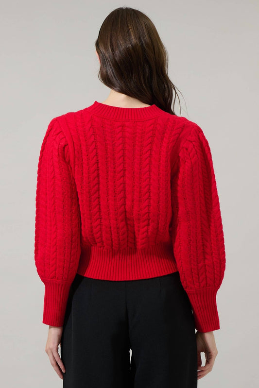 Sugarlips - Ashtyn Cable Knit Balloon Sleeve Crop Sweater