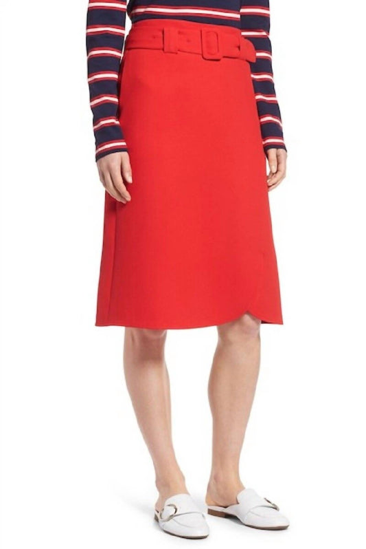 Halogen - Red A Line Belted Workwear Preppy Midi Skirt