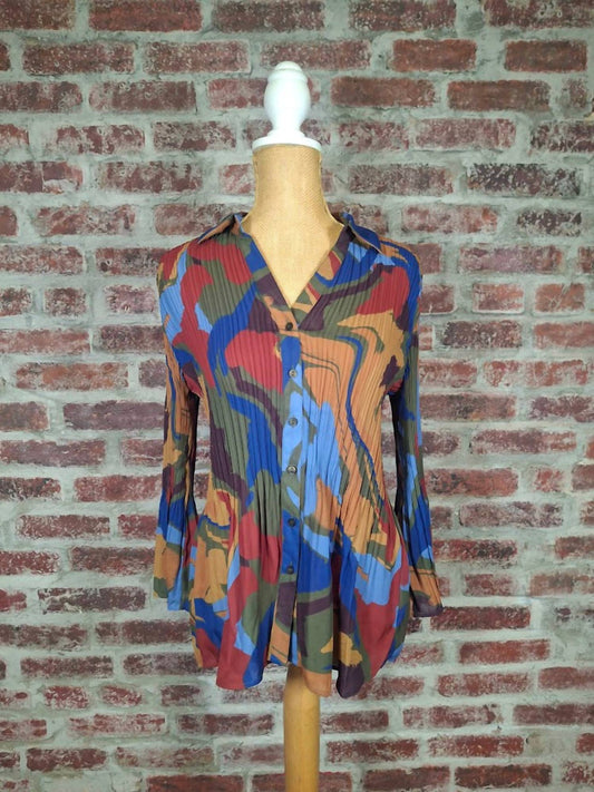 Keren Hart - Women's Abstract Button Up Long Sleeve Blouse