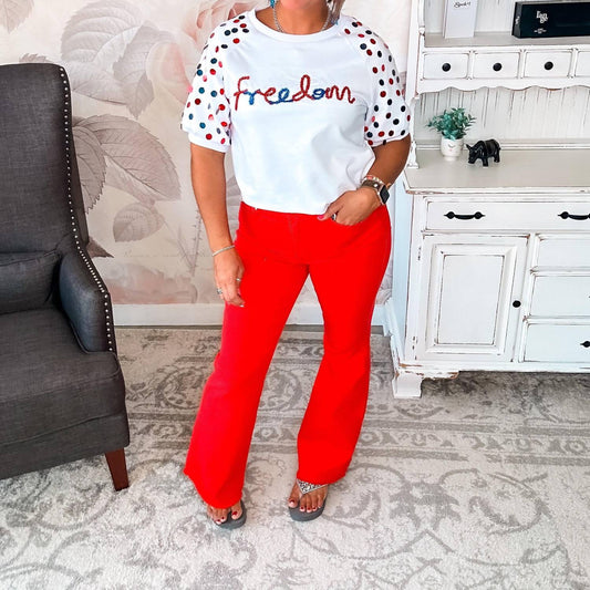 Jadyk - Women's Let Freedom Ring Sequin Sleeve Top