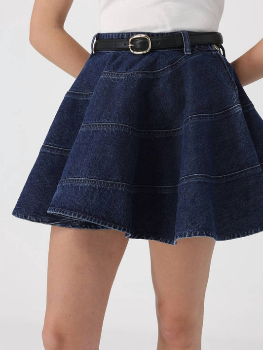 Self-Portrait - Flared Denim Mini Skirt
