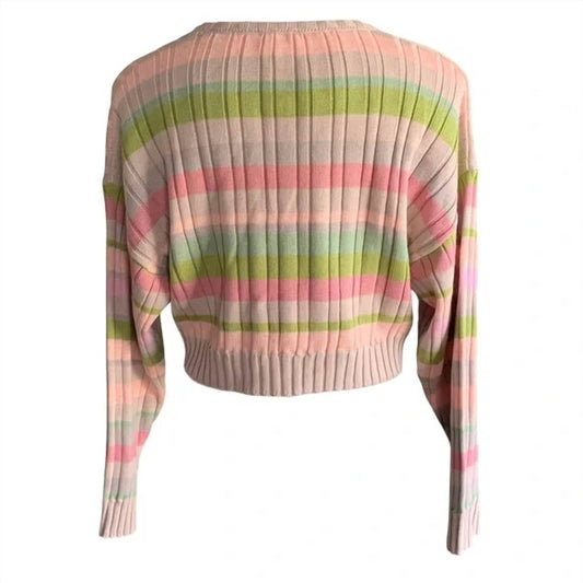 Le Lis - Women's Ribbed Stripe Crop Sweater