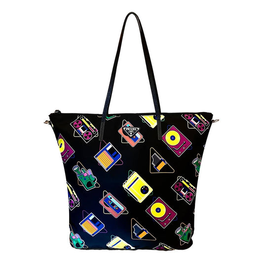 Prada - Women's Cassette Print Nylon Convertible Shopping Tote Handbag