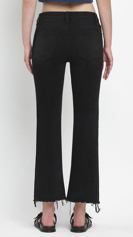 Lovervet - Mid Rise Raw Hem Crop Flare Jeans