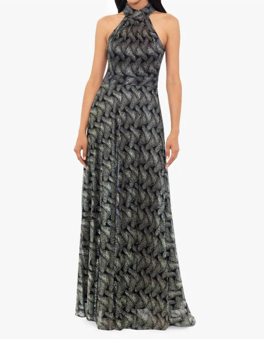 Betsy & Adam - Vilma Halter Neck Foil Print Maxi Dress
