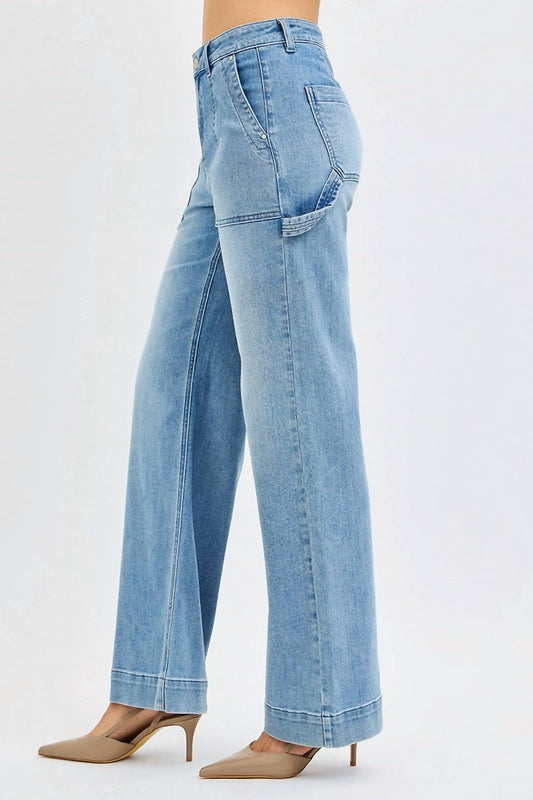 Risen - High Rise Straight Leg Jeans With Cargo Pocket