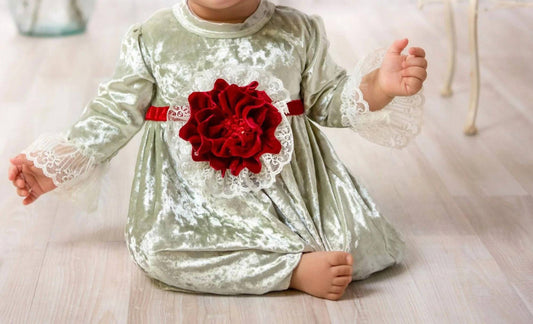Haute Baby - Baby Girls Evelyn Velvet Holiday Romper