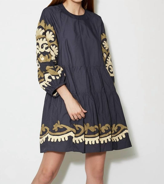 Something Navy - Embroidered Tiered Mini Dress