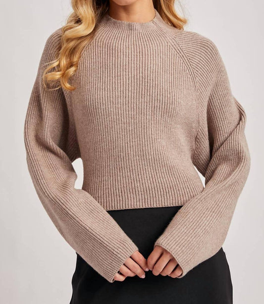 Bluivy - Mock Neck Open Back Ribbed Knit Tie Sweater Top