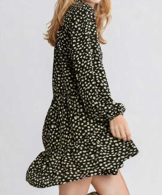 Umgee - Animal Print Long Sleeve Tiered Dress