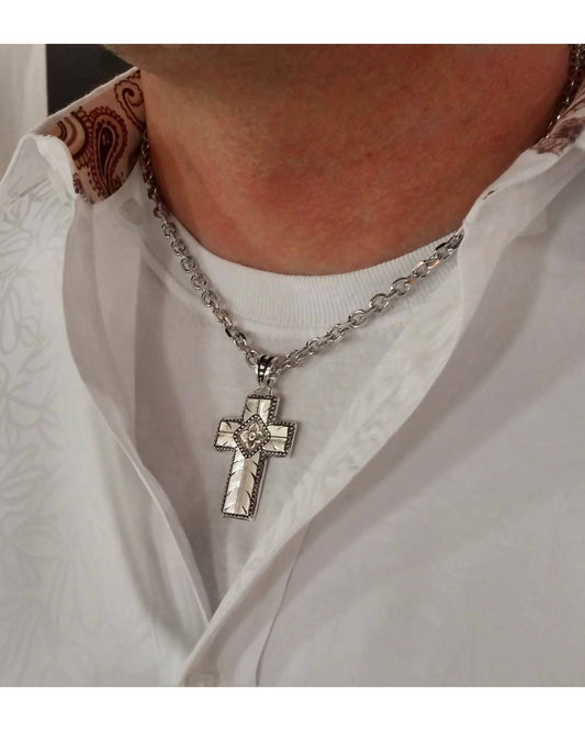 Montana Silversmiths - Men's Banded Feathered Cross Necklace