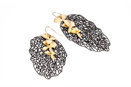 Avenue Chic - Women's Filigree Orchid Leaf Earrings