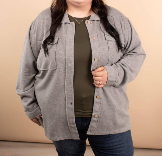 Michelle Mae - Layered Living Waffle Knit Button Up Jacket