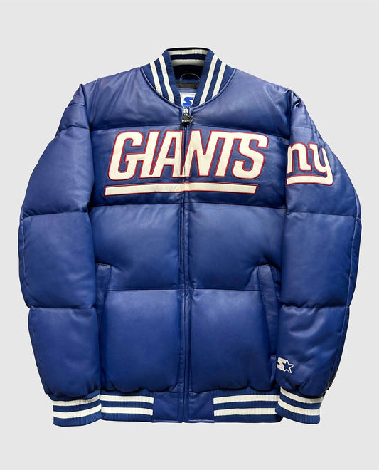 Starter - Men's New York Giants Bronx Bubble Leather Puffer Jacket