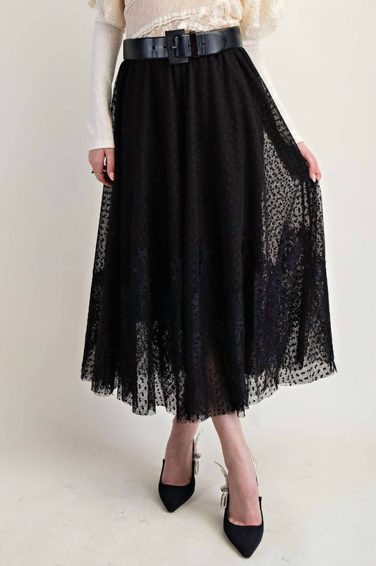 Easel - Dot Mesh Lace Wide Skirt