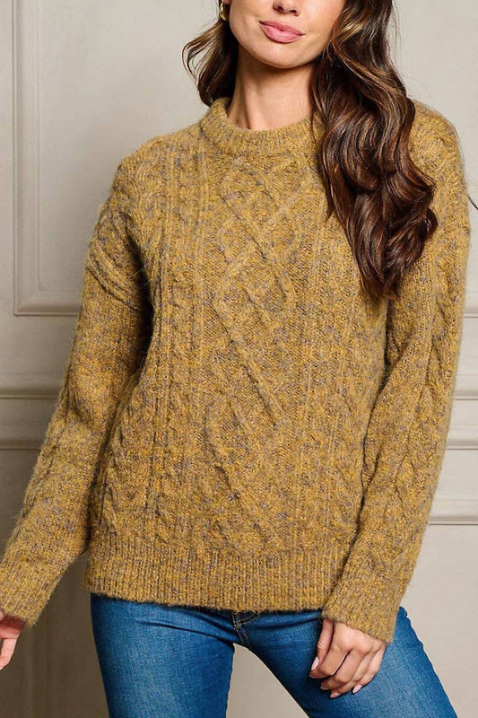 Mystree - Cable Knit Fuzzy Sweater