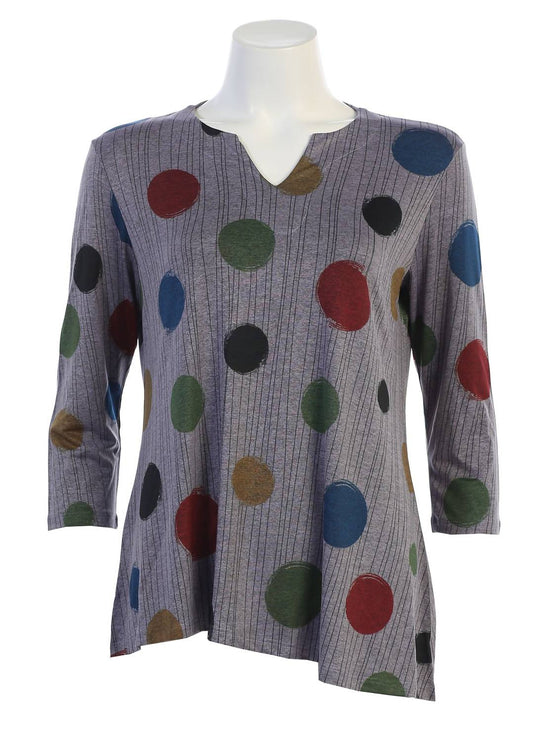 Jess & Jane - Women's Dancing Dots Asymmetrical Slinky Knit Top