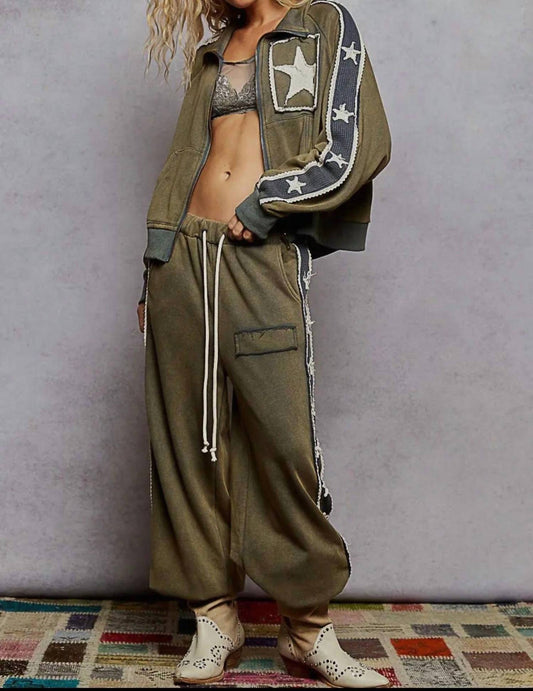 Pol - French Terry Star And Striped Jacket And Jogger Set