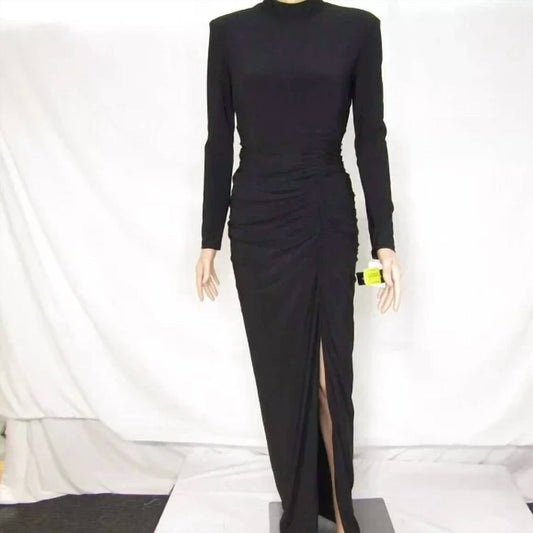 Betsy & Adam - Women's Stretch Ruched High Neck Long Gown