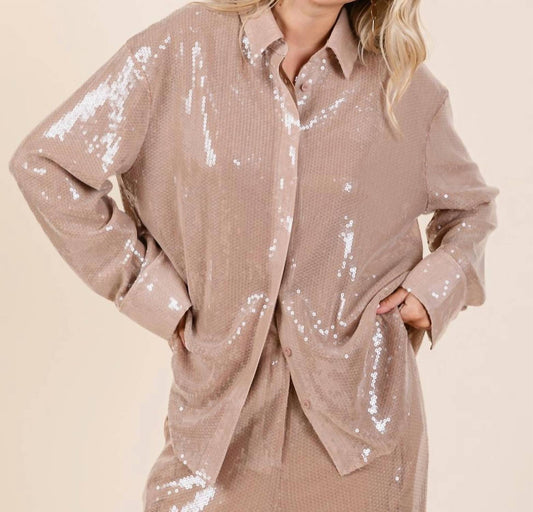 Geegee - Sequin Oversized Button Up Blouse