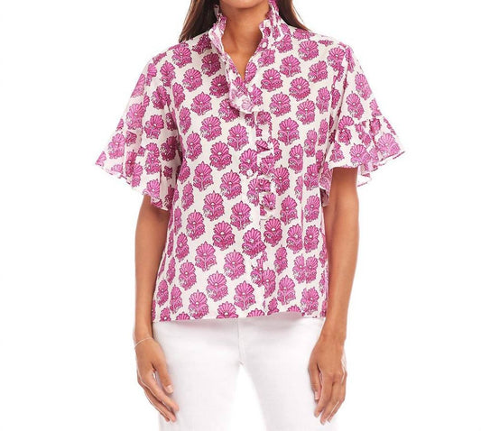 Karen Kane - Women's Short Sleeve Ruffle Trim Top
