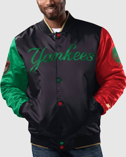 Starter - Men's New York Yankees Black History Month Quilted Lining Satin Full-Snap Jacket