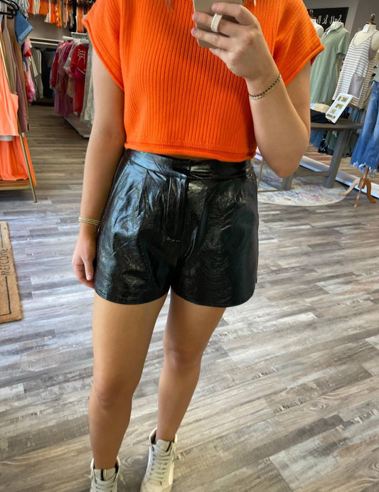 Entro - High Waisted Leather Shorts