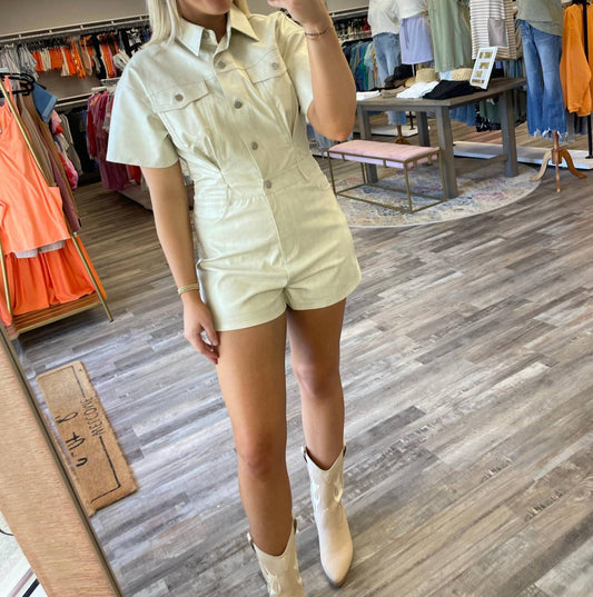 Le Lis - Short Sleeve Leather Romper