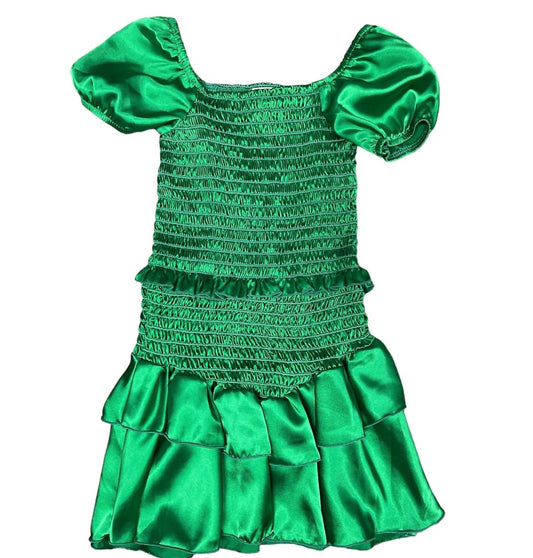 Cheryl Creations - Girl's Satin Puff Sleeve Smock Dress