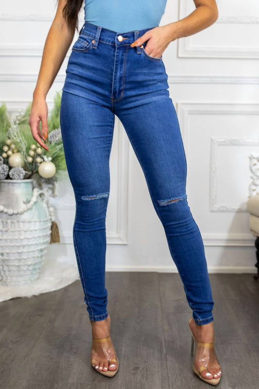 Surelymine - Just a Little Knee Cut High Waisted Great Stretch Jeans