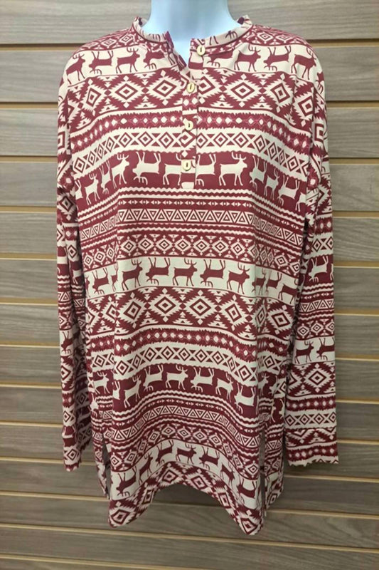 Cherish - Women's Reindeer Long Sleeve Button Top