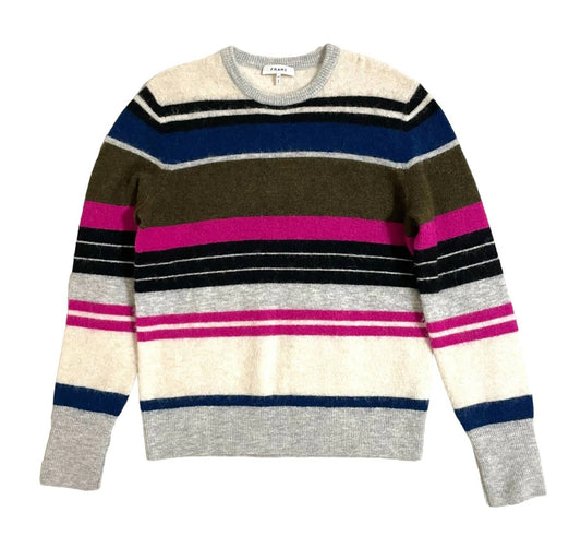 Frame - Black Ivory Stripe Crewneck Alpaca Blend Sweater