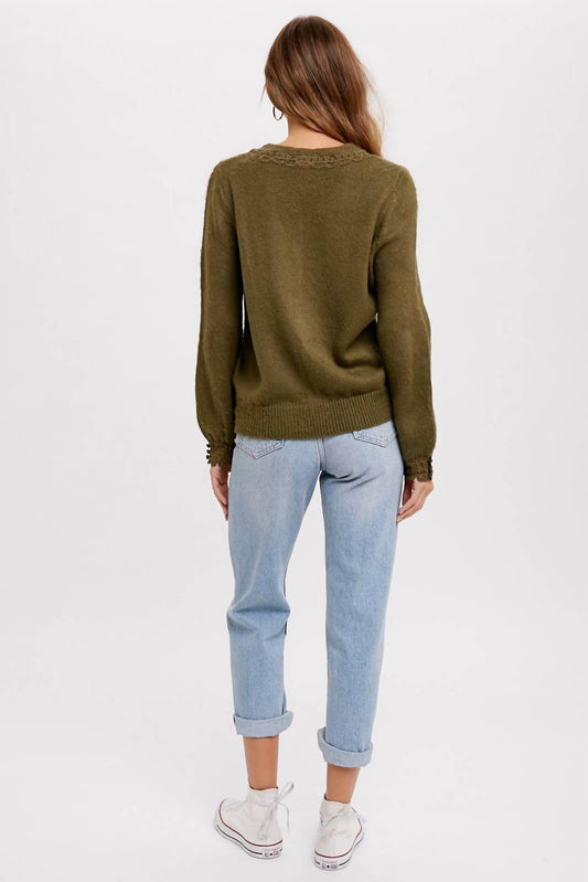 Bluivy - LACE TRIM BUTTON UP PULLOVER