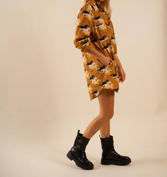 Care Tucker - Preslie Poplin Shirt Dress - All Over Wild Horses Pattern