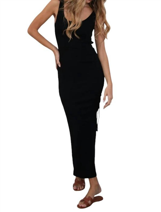 Bobi - Scoop Neck Dress w Tie Shirred Slit