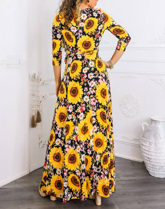Surelymine - Sunshine & Bloom Faux Wrap Maxi Dress