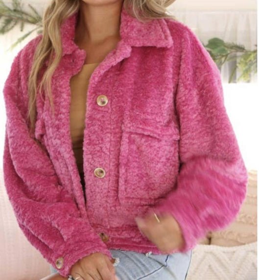 Peach Love - Faux Fur Boxy Jacket