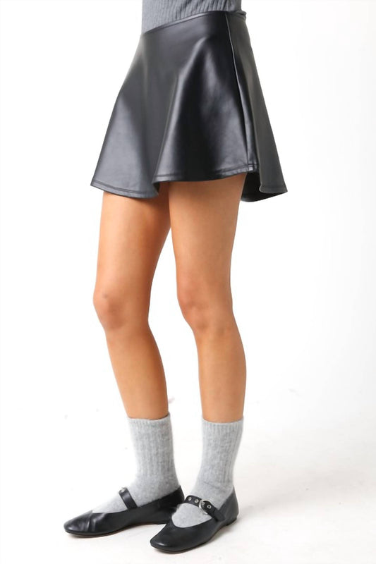 Olivaceous - Vegan Leather A-line Mini Skirt